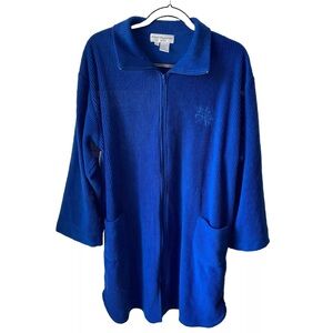 Miss Elaine Classics Full Zip House Coat Robe Royal Blue Ribbed‎ Fleece Size XL